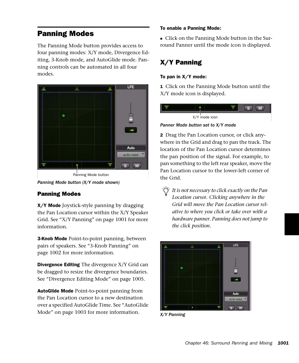 Panning modes, X/y panning | M-AUDIO Pro Tools Recording Studio User Manual | Page 1019 / 1112