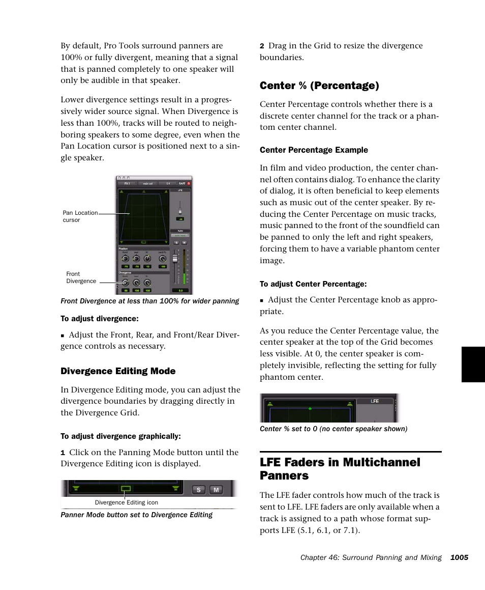 Lfe faders in multichannel panners, Center % (percentage) | M-AUDIO Pro Tools Recording Studio User Manual | Page 1023 / 1112