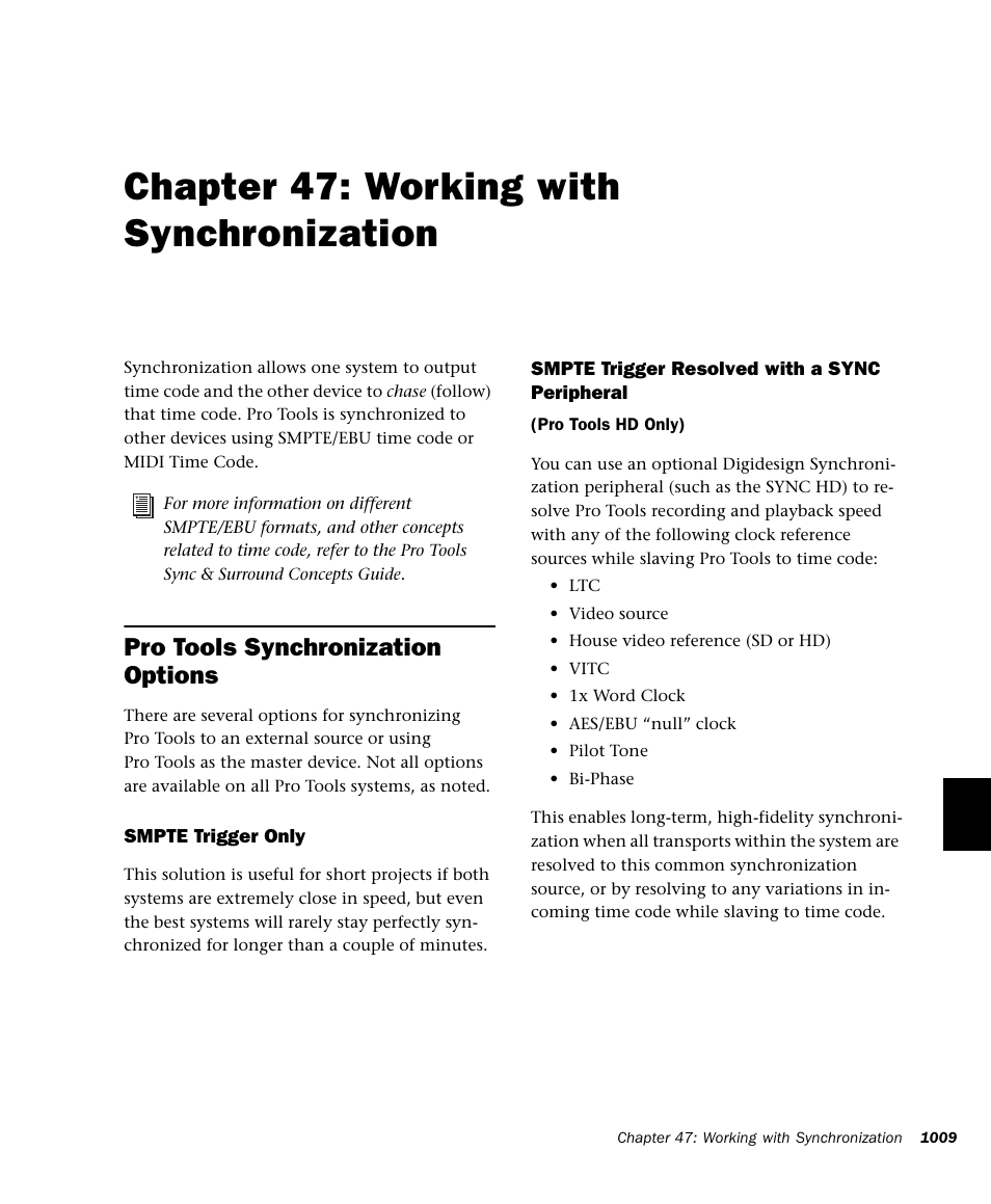 Chapter 47: working with synchronization, Pro tools synchronization options, Working with synchronization | M-AUDIO Pro Tools Recording Studio User Manual | Page 1027 / 1112