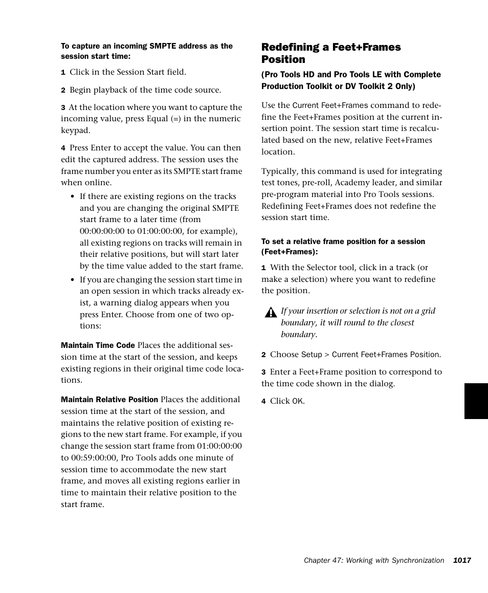 Redefining a feet+frames position | M-AUDIO Pro Tools Recording Studio User Manual | Page 1035 / 1112