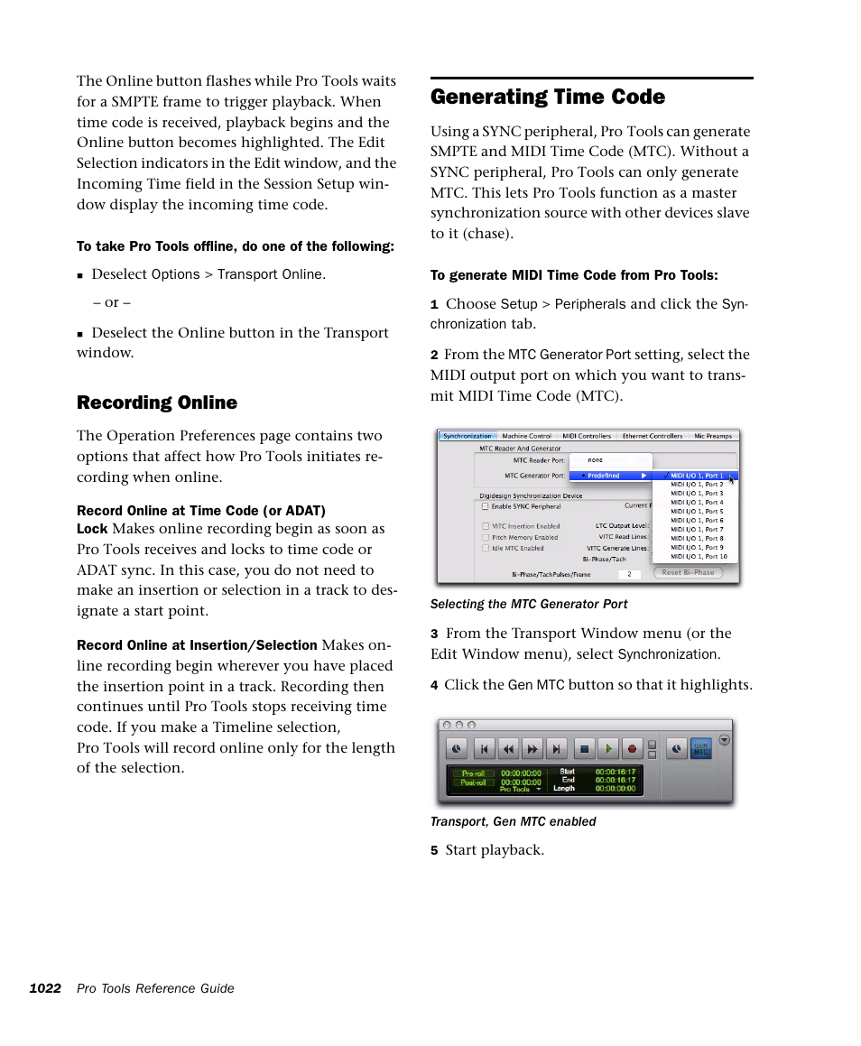 Generating time code, Recording online | M-AUDIO Pro Tools Recording Studio User Manual | Page 1040 / 1112