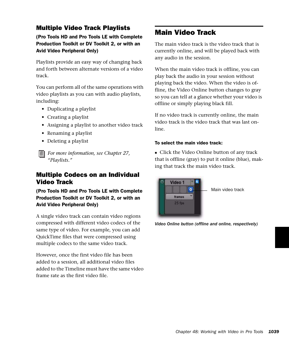 Main video track, Multiple video track playlists, Multiple codecs on an individual video track | M-AUDIO Pro Tools Recording Studio User Manual | Page 1057 / 1112