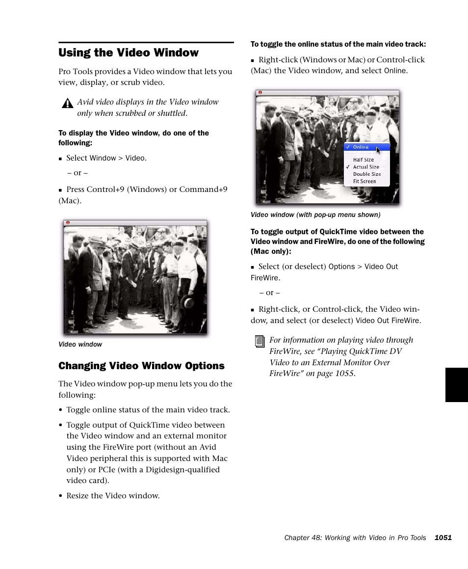 Using the video window, Changing video window options | M-AUDIO Pro Tools Recording Studio User Manual | Page 1069 / 1112