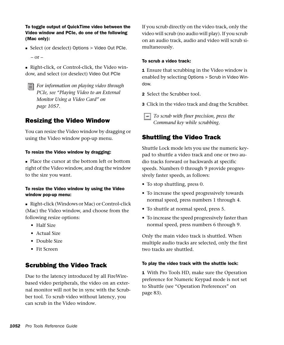Resizing the video window, Scrubbing the video track, Shuttling the video track | M-AUDIO Pro Tools Recording Studio User Manual | Page 1070 / 1112