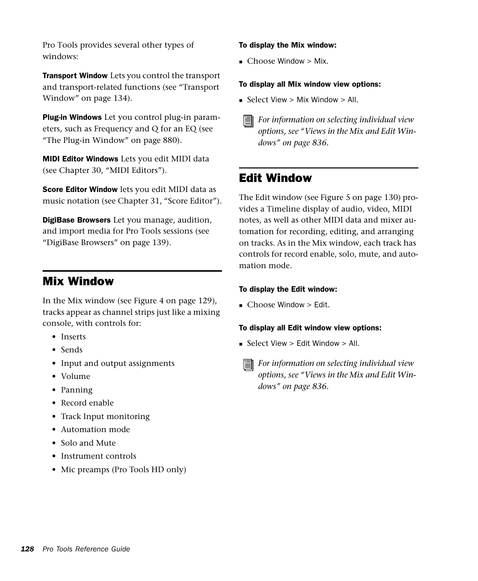 Mix window, Edit window | M-AUDIO Pro Tools Recording Studio User Manual | Page 146 / 1112
