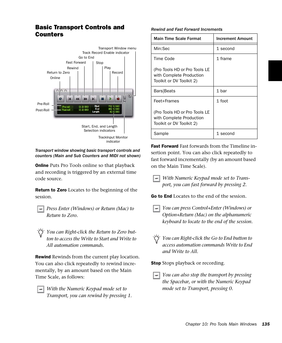 Basic transport controls and counters | M-AUDIO Pro Tools Recording Studio User Manual | Page 153 / 1112