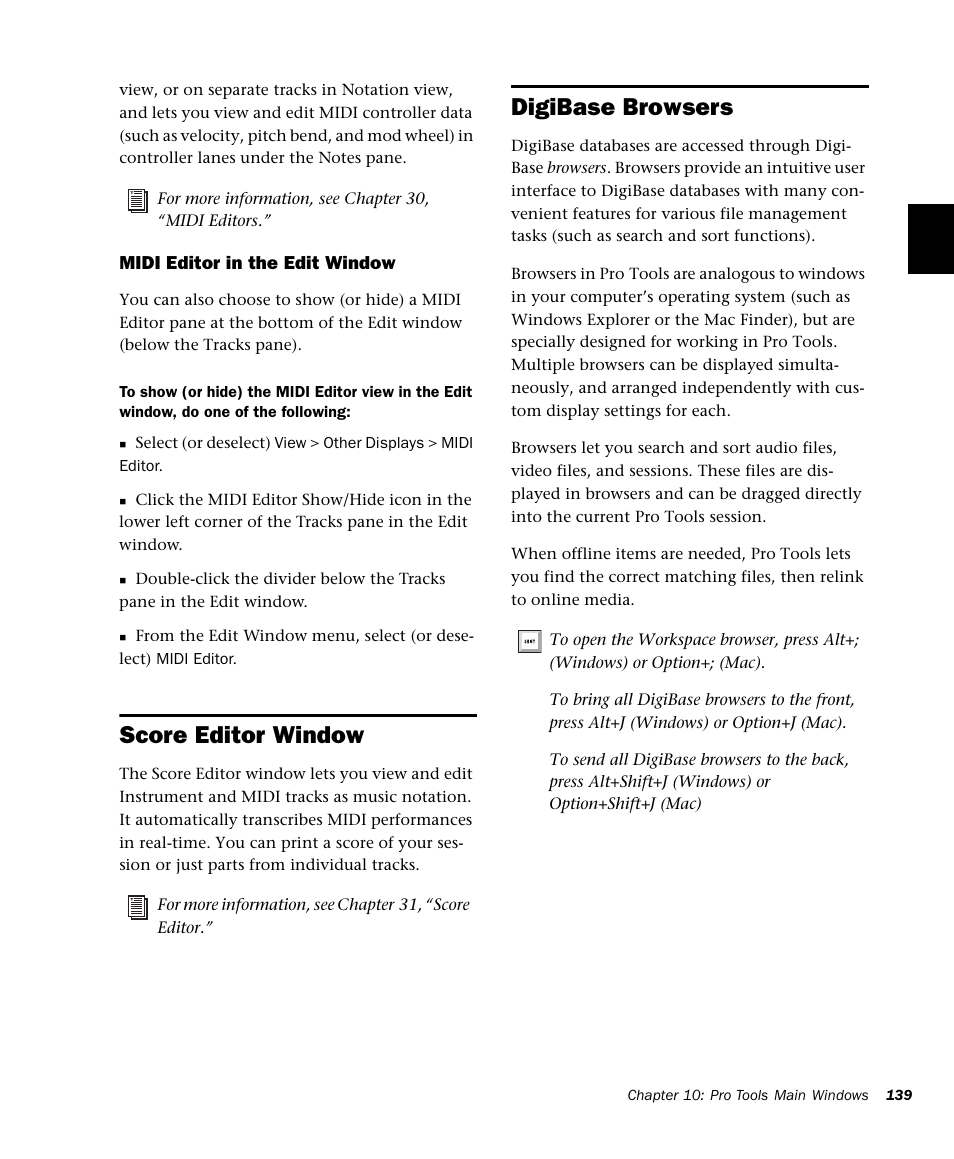 Score editor window, Digibase browsers | M-AUDIO Pro Tools Recording Studio User Manual | Page 157 / 1112