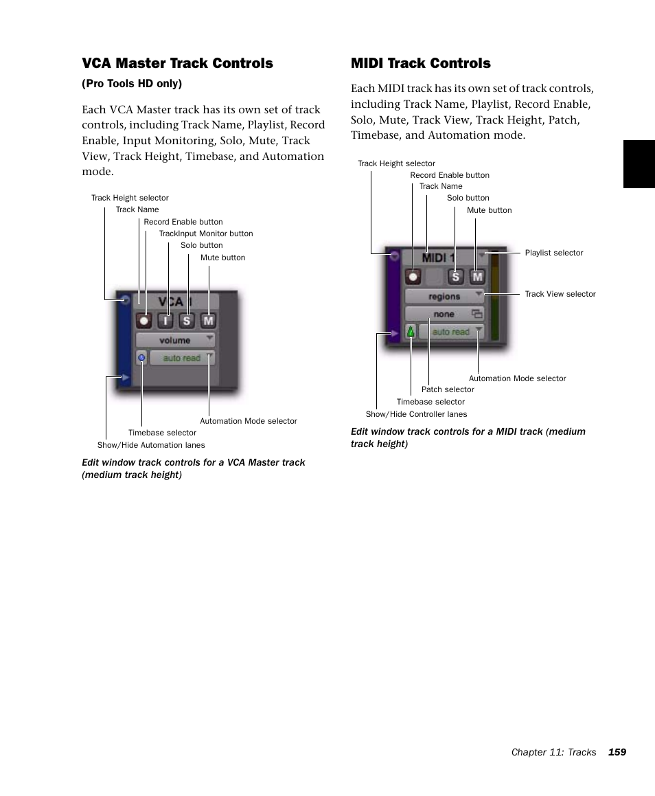 Vca master track controls, Midi track controls, Pro tools hd only) | M-AUDIO Pro Tools Recording Studio User Manual | Page 177 / 1112