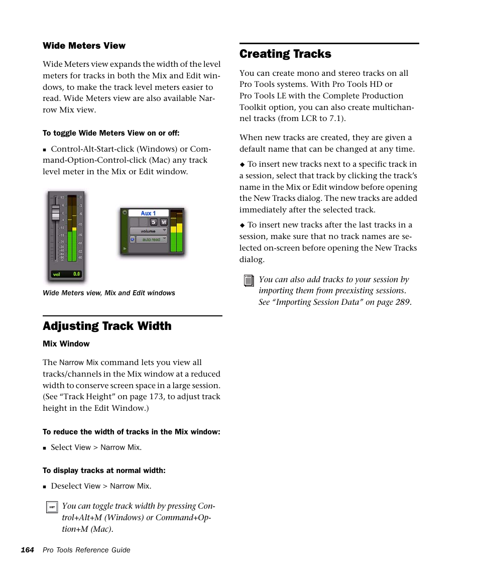 Adjusting track width, Creating tracks | M-AUDIO Pro Tools Recording Studio User Manual | Page 182 / 1112