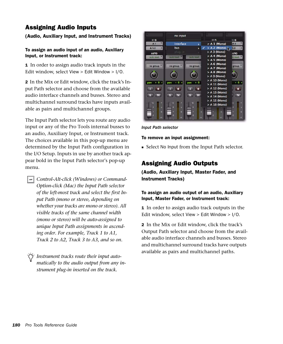 Assigning audio inputs, Assigning audio outputs | M-AUDIO Pro Tools Recording Studio User Manual | Page 198 / 1112