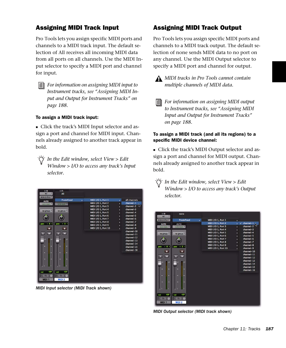 Assigning midi track input, Assigning midi track output | M-AUDIO Pro Tools Recording Studio User Manual | Page 205 / 1112