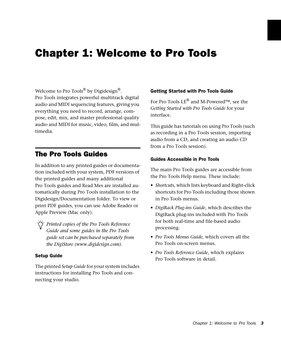 Chapter 1: welcome to pro tools, The pro tools guides, Welcome to pro tools | M-AUDIO Pro Tools Recording Studio User Manual | Page 21 / 1112