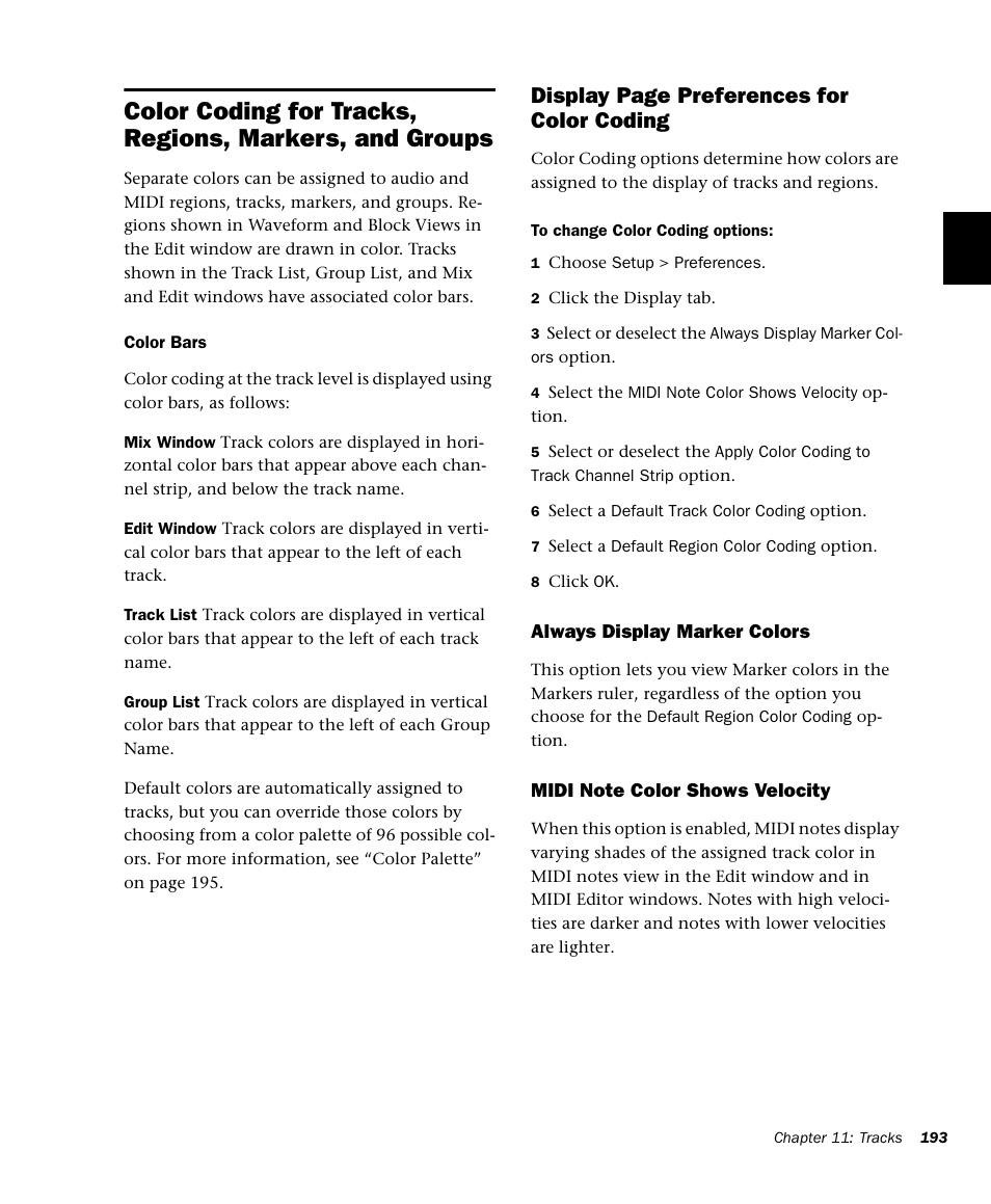 Display page preferences for color coding | M-AUDIO Pro Tools Recording Studio User Manual | Page 211 / 1112