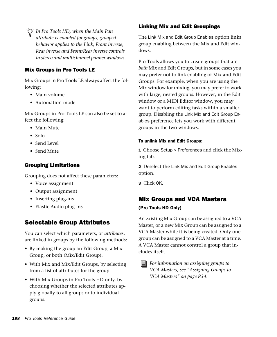 Selectable group attributes, Mix groups and vca masters | M-AUDIO Pro Tools Recording Studio User Manual | Page 216 / 1112