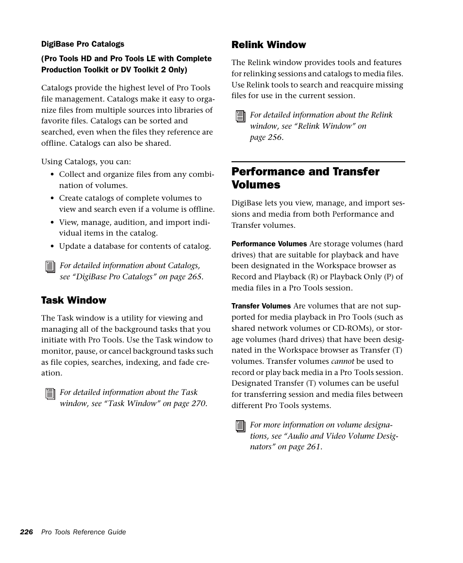 Performance and transfer volumes, Task window, Relink window | M-AUDIO Pro Tools Recording Studio User Manual | Page 244 / 1112