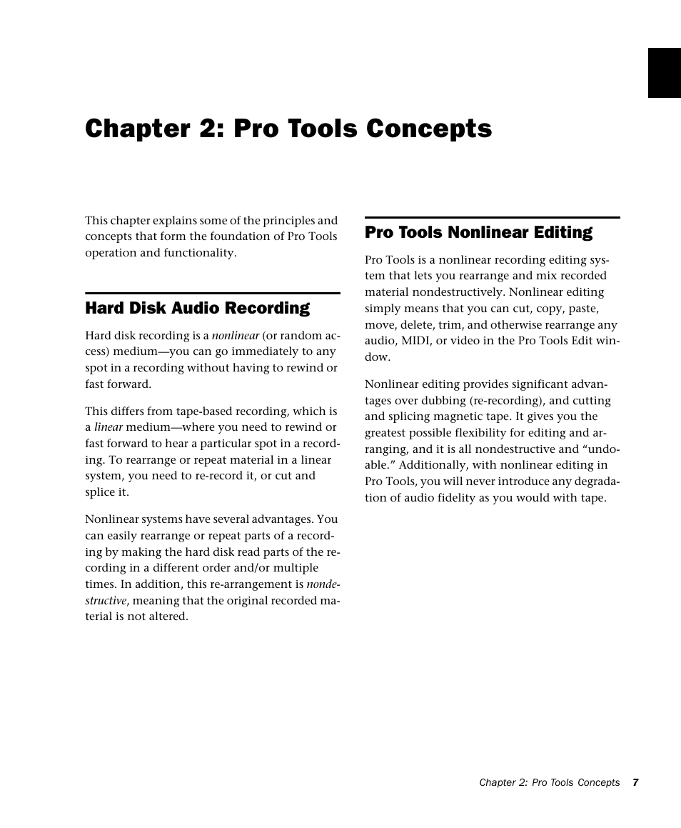Chapter 2: pro tools concepts, Hard disk audio recording, Pro tools nonlinear editing | Pro tools concepts | M-AUDIO Pro Tools Recording Studio User Manual | Page 25 / 1112