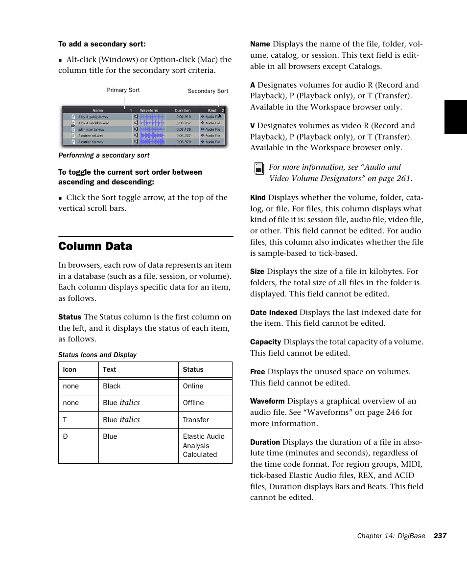 Column data | M-AUDIO Pro Tools Recording Studio User Manual | Page 255 / 1112