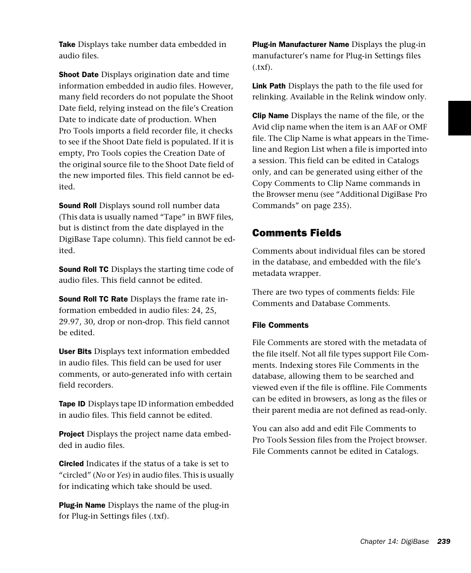 Comments fields | M-AUDIO Pro Tools Recording Studio User Manual | Page 257 / 1112