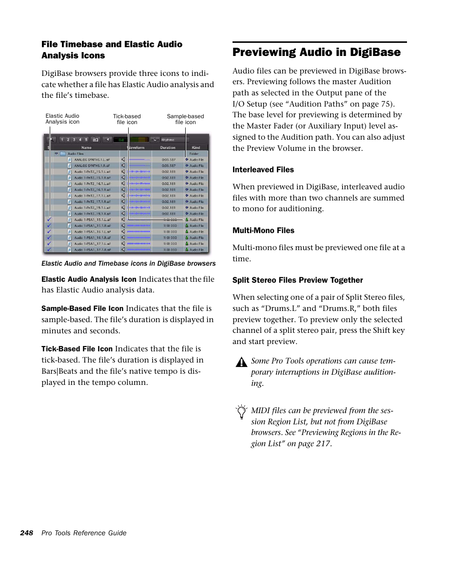 Previewing audio in digibase | M-AUDIO Pro Tools Recording Studio User Manual | Page 266 / 1112