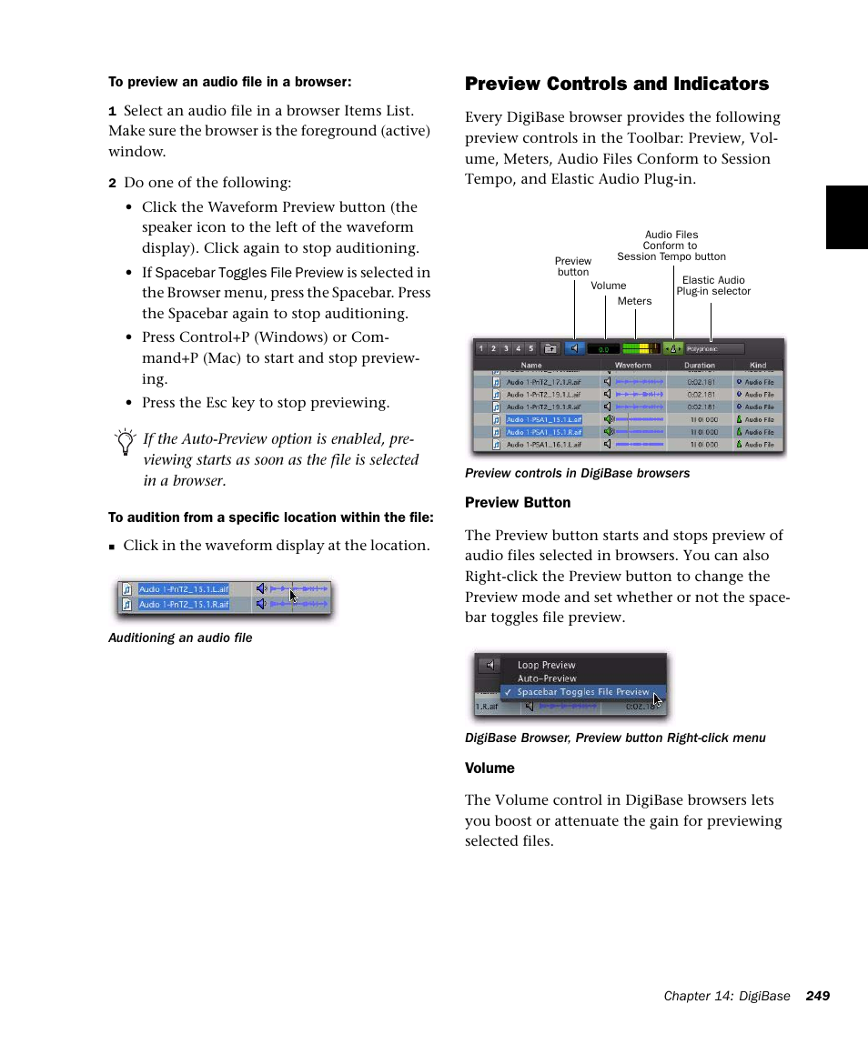 Preview controls and indicators | M-AUDIO Pro Tools Recording Studio User Manual | Page 267 / 1112