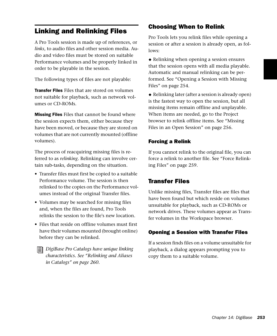 Linking and relinking files, Choosing when to relink, Transfer files | M-AUDIO Pro Tools Recording Studio User Manual | Page 271 / 1112