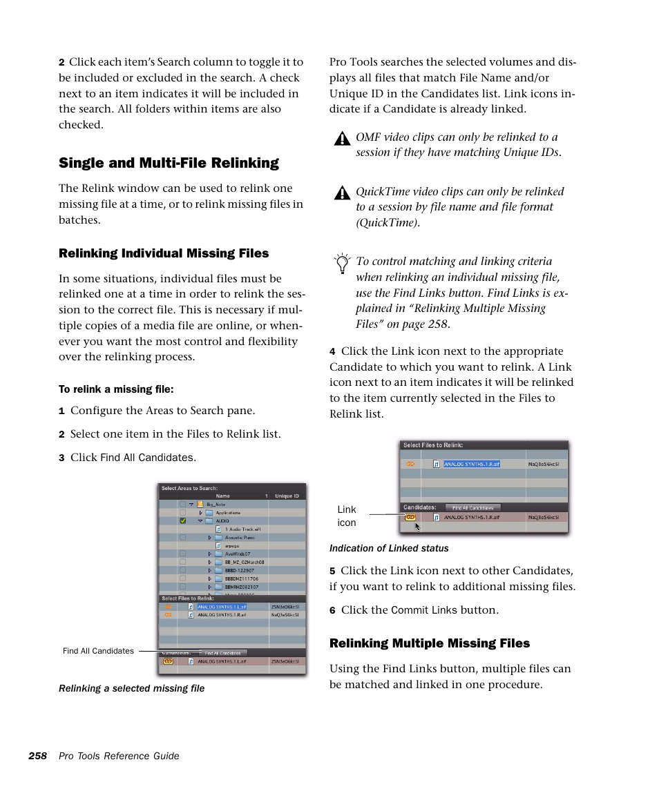 Single and multi-file relinking | M-AUDIO Pro Tools Recording Studio User Manual | Page 276 / 1112