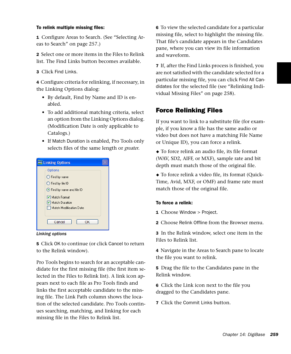 Force relinking files | M-AUDIO Pro Tools Recording Studio User Manual | Page 277 / 1112