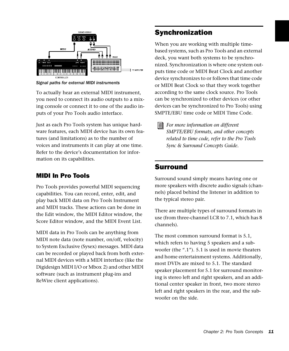 Synchronization, Surround, Midi in pro tools | M-AUDIO Pro Tools Recording Studio User Manual | Page 29 / 1112