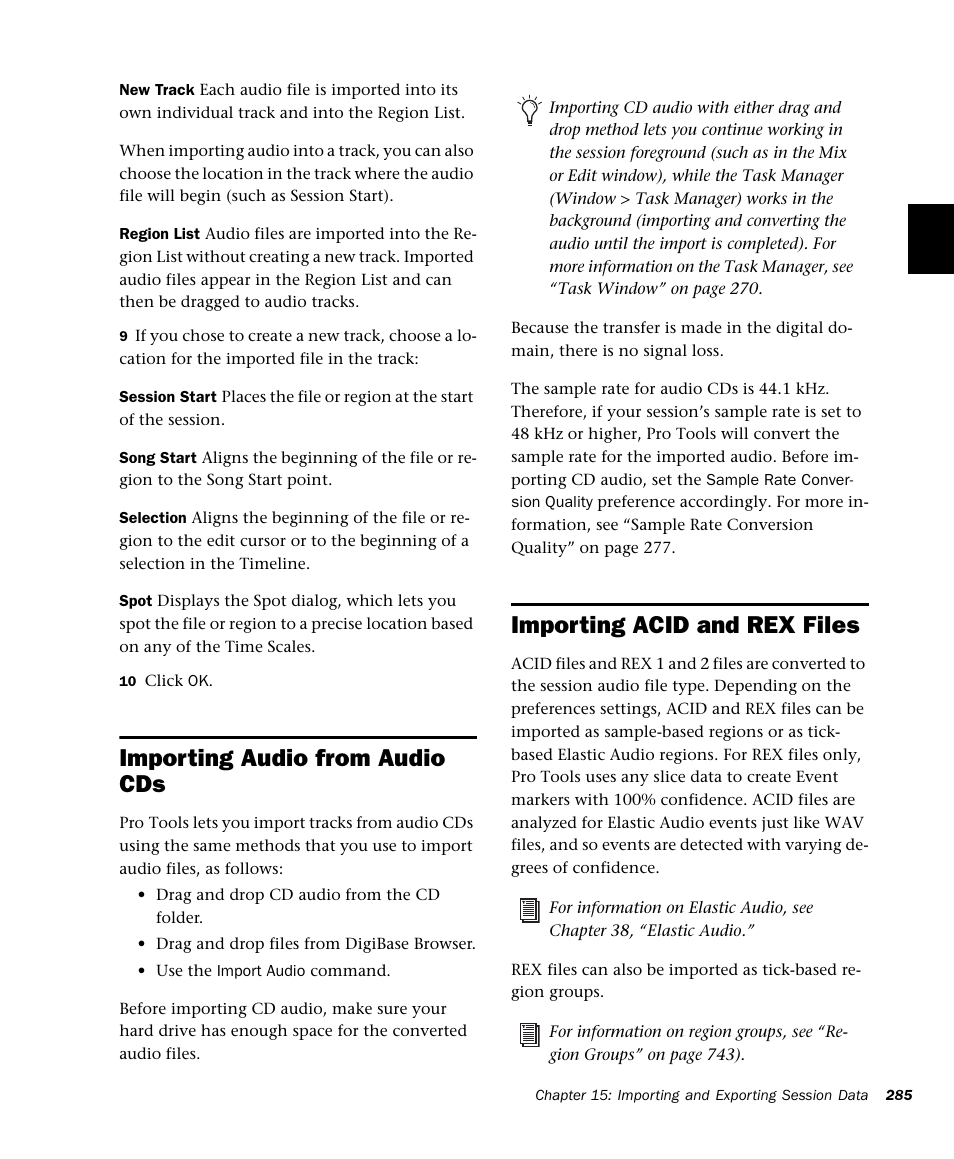 Importing audio from audio cds, Importing acid and rex files | M-AUDIO Pro Tools Recording Studio User Manual | Page 303 / 1112