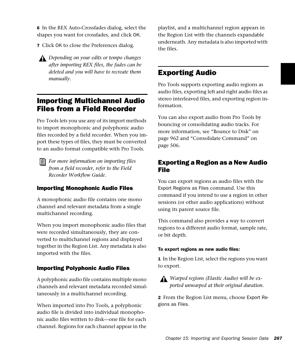 Exporting audio, Exporting a region as a new audio file | M-AUDIO Pro Tools Recording Studio User Manual | Page 305 / 1112