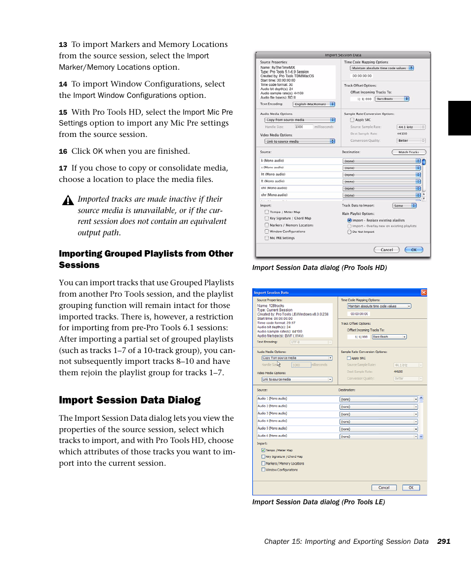 Import session data dialog | M-AUDIO Pro Tools Recording Studio User Manual | Page 309 / 1112