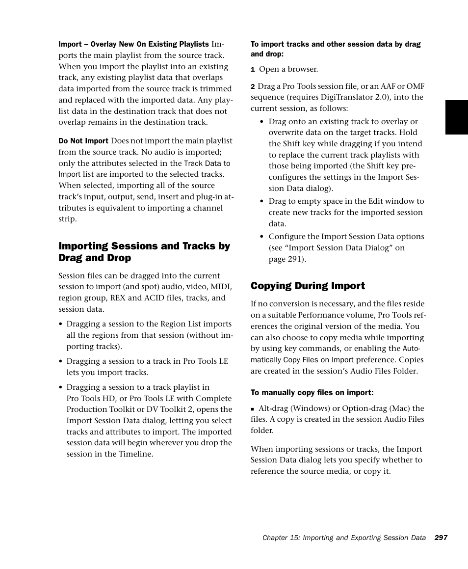 Importing sessions and tracks by drag and drop, Copying during import | M-AUDIO Pro Tools Recording Studio User Manual | Page 315 / 1112