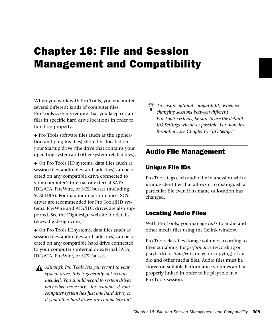 Audio file management, File and session management and compatibility, Unique file ids | Locating audio files | M-AUDIO Pro Tools Recording Studio User Manual | Page 327 / 1112