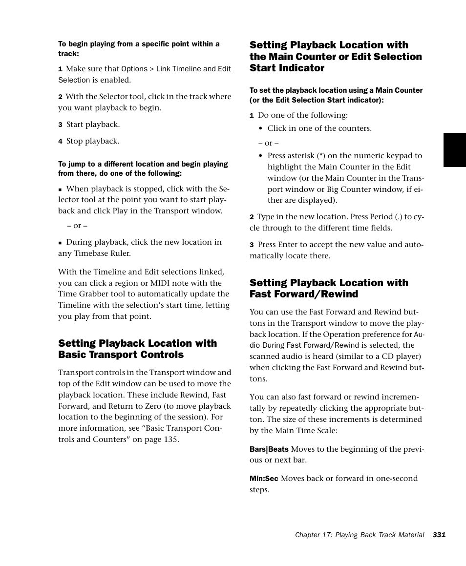 Setting playback location with fast forward/rewind | M-AUDIO Pro Tools Recording Studio User Manual | Page 349 / 1112