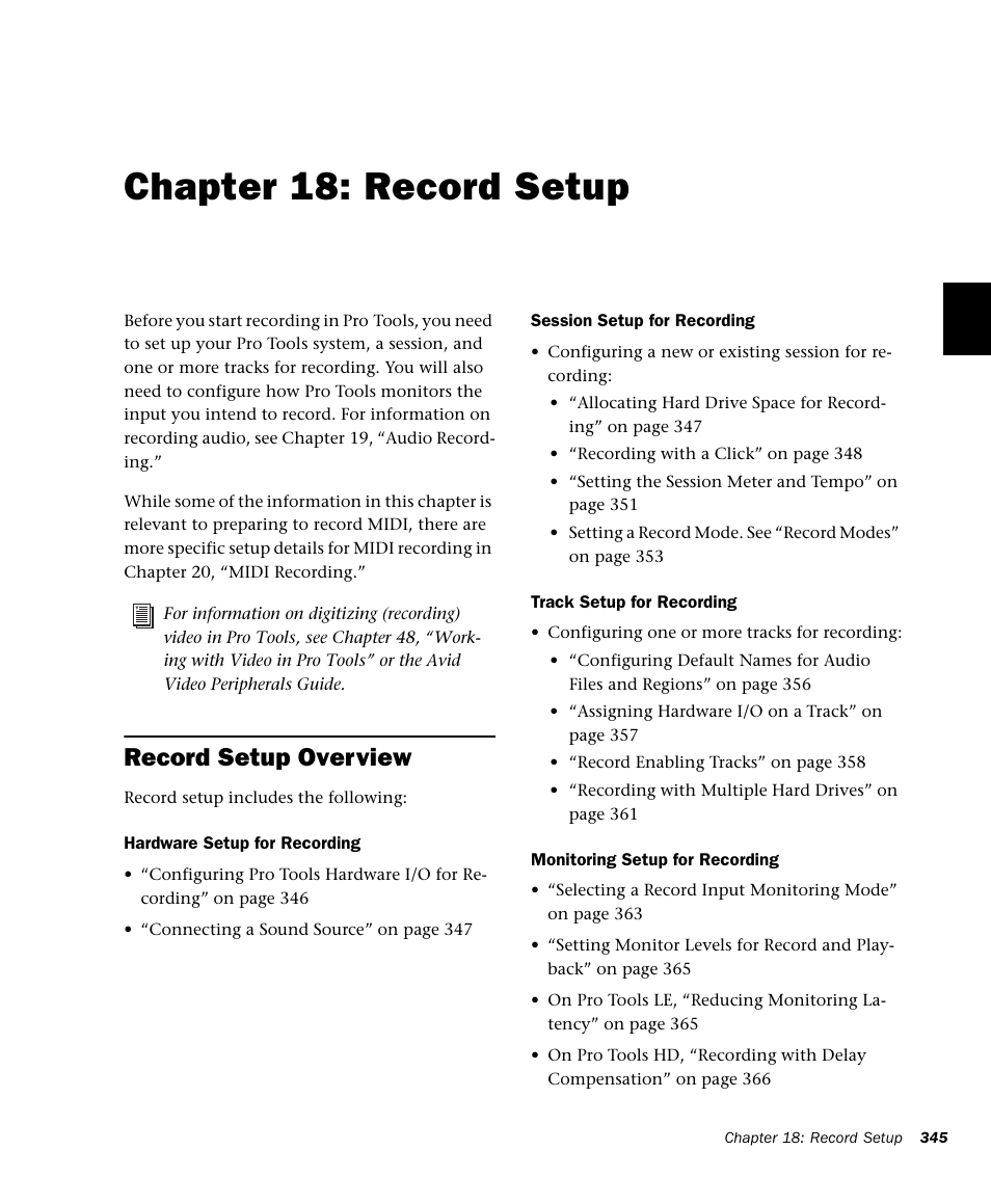 Chapter 18: record setup, Record setup overview, Chapter 18. record setup | M-AUDIO Pro Tools Recording Studio User Manual | Page 363 / 1112