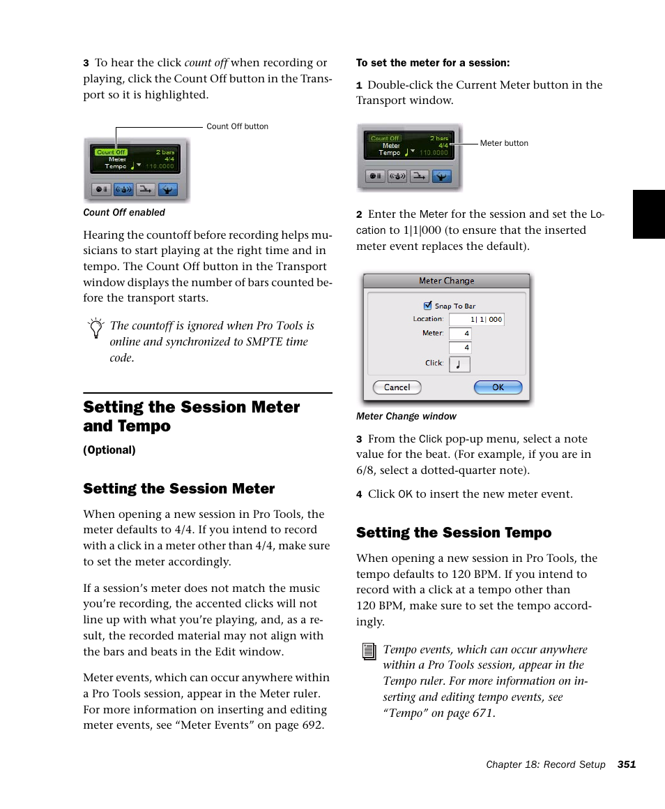 Setting the session meter and tempo, Setting the session meter and tempo” on, Setting the session meter | Setting the session tempo | M-AUDIO Pro Tools Recording Studio User Manual | Page 369 / 1112