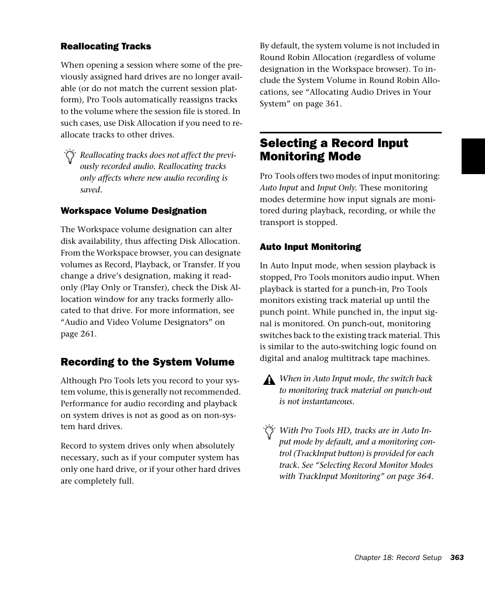 Selecting a record input monitoring mode, Recording to the system volume | M-AUDIO Pro Tools Recording Studio User Manual | Page 381 / 1112