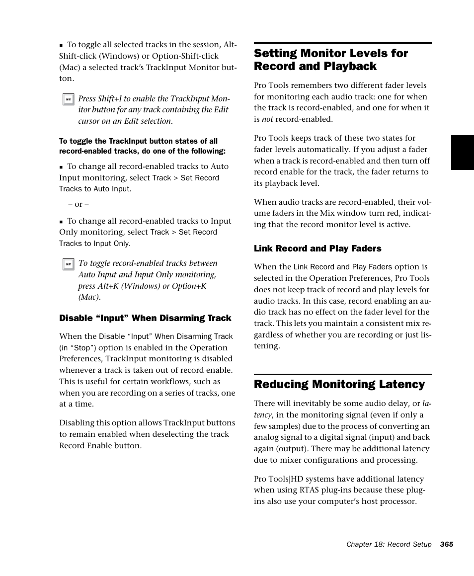 Setting monitor levels for record and playback, Reducing monitoring latency, Setting monitor levels for record and play | Reducing monitoring la | M-AUDIO Pro Tools Recording Studio User Manual | Page 383 / 1112