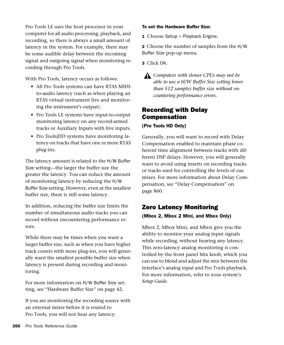 Recording with delay, Recording with delay compensation, Zero latency monitoring | M-AUDIO Pro Tools Recording Studio User Manual | Page 384 / 1112