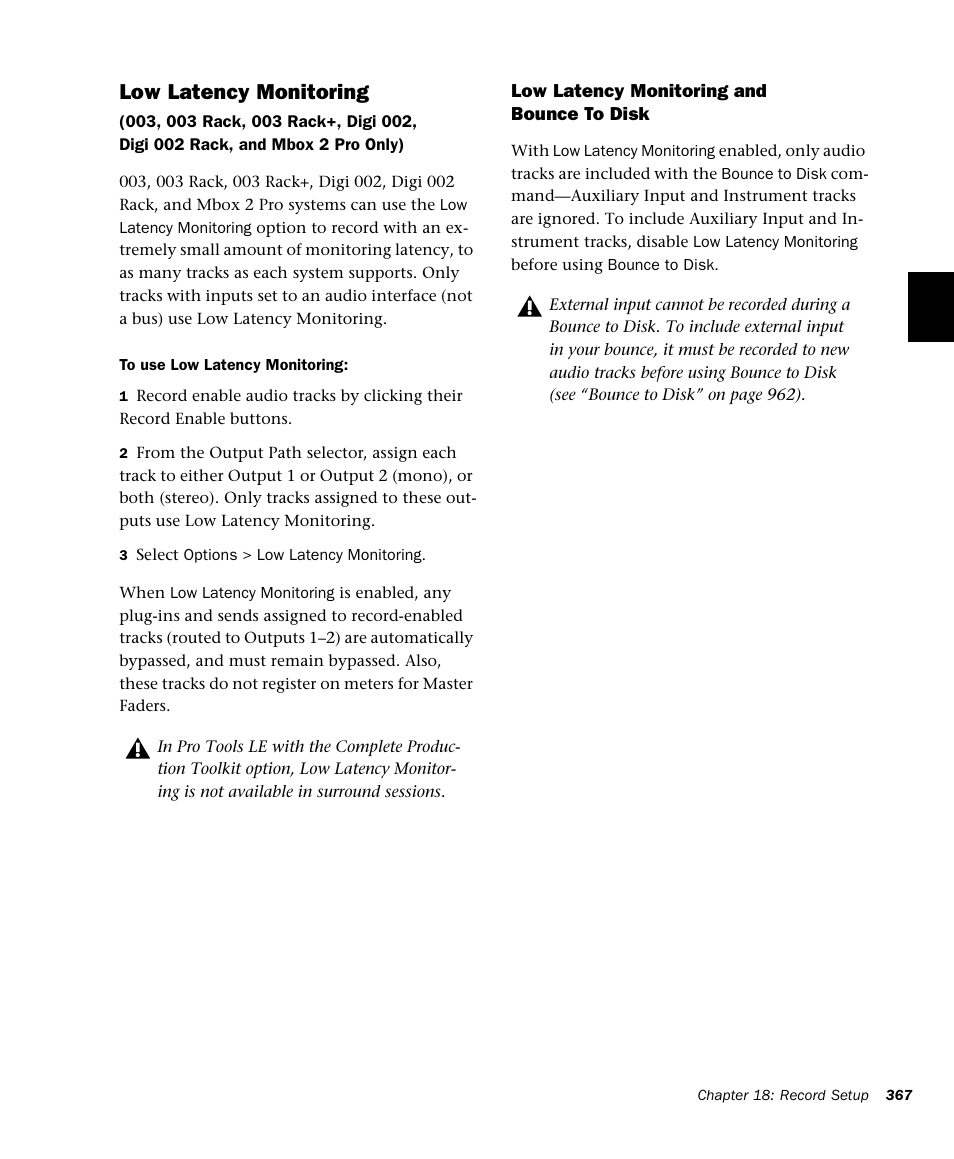 Low latency monitoring | M-AUDIO Pro Tools Recording Studio User Manual | Page 385 / 1112