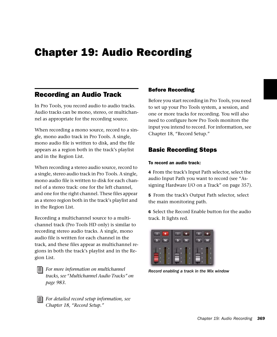 Chapter 19: audio recording, Recording an audio track, R 19. audio recording | Basic recording steps | M-AUDIO Pro Tools Recording Studio User Manual | Page 387 / 1112