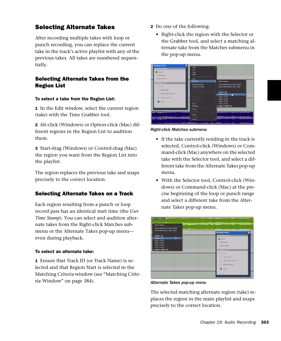 Selecting alternate takes | M-AUDIO Pro Tools Recording Studio User Manual | Page 401 / 1112
