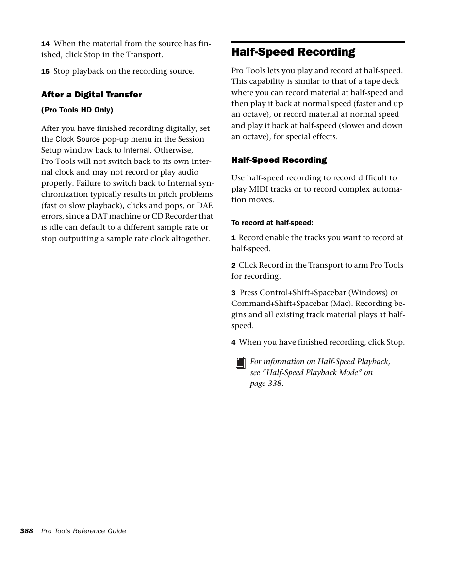 Half-speed recording | M-AUDIO Pro Tools Recording Studio User Manual | Page 406 / 1112