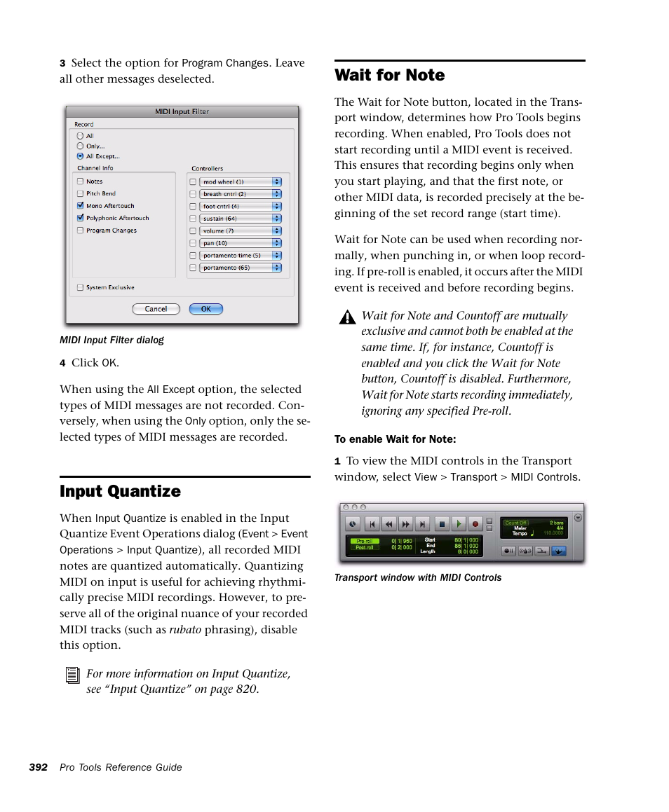 Input quantize, Wait for note | M-AUDIO Pro Tools Recording Studio User Manual | Page 410 / 1112