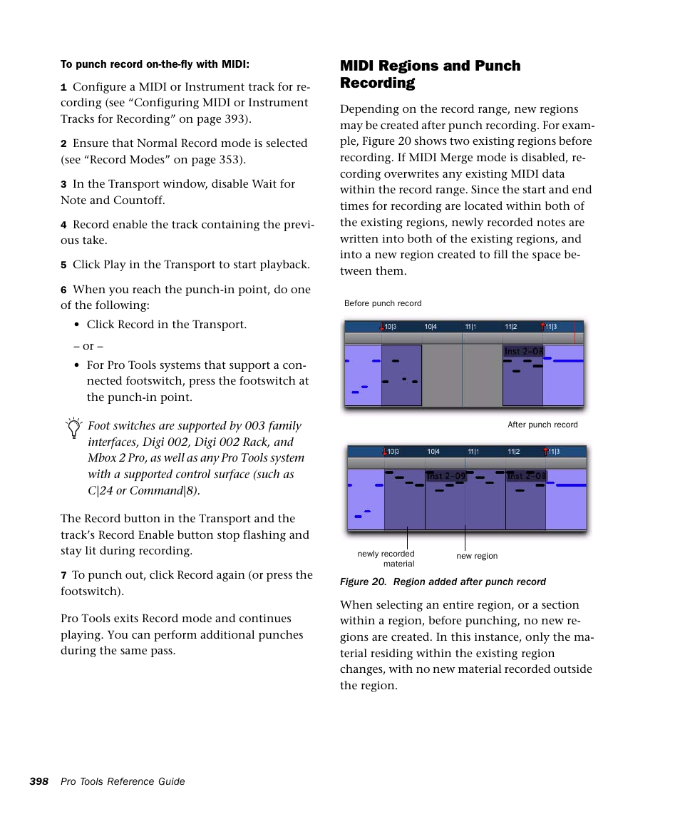 Midi regions and punch recording | M-AUDIO Pro Tools Recording Studio User Manual | Page 416 / 1112