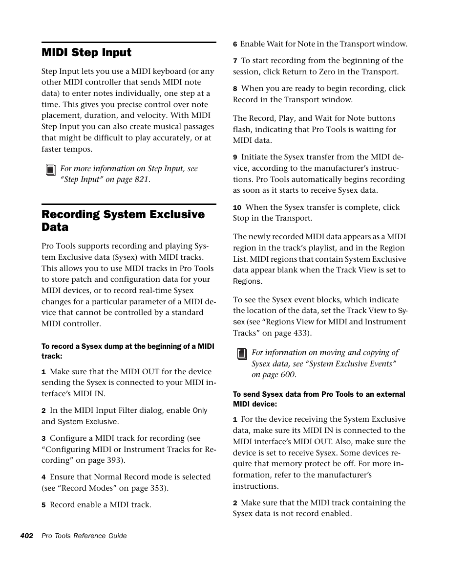 Midi step input, Recording system exclusive data | M-AUDIO Pro Tools Recording Studio User Manual | Page 420 / 1112