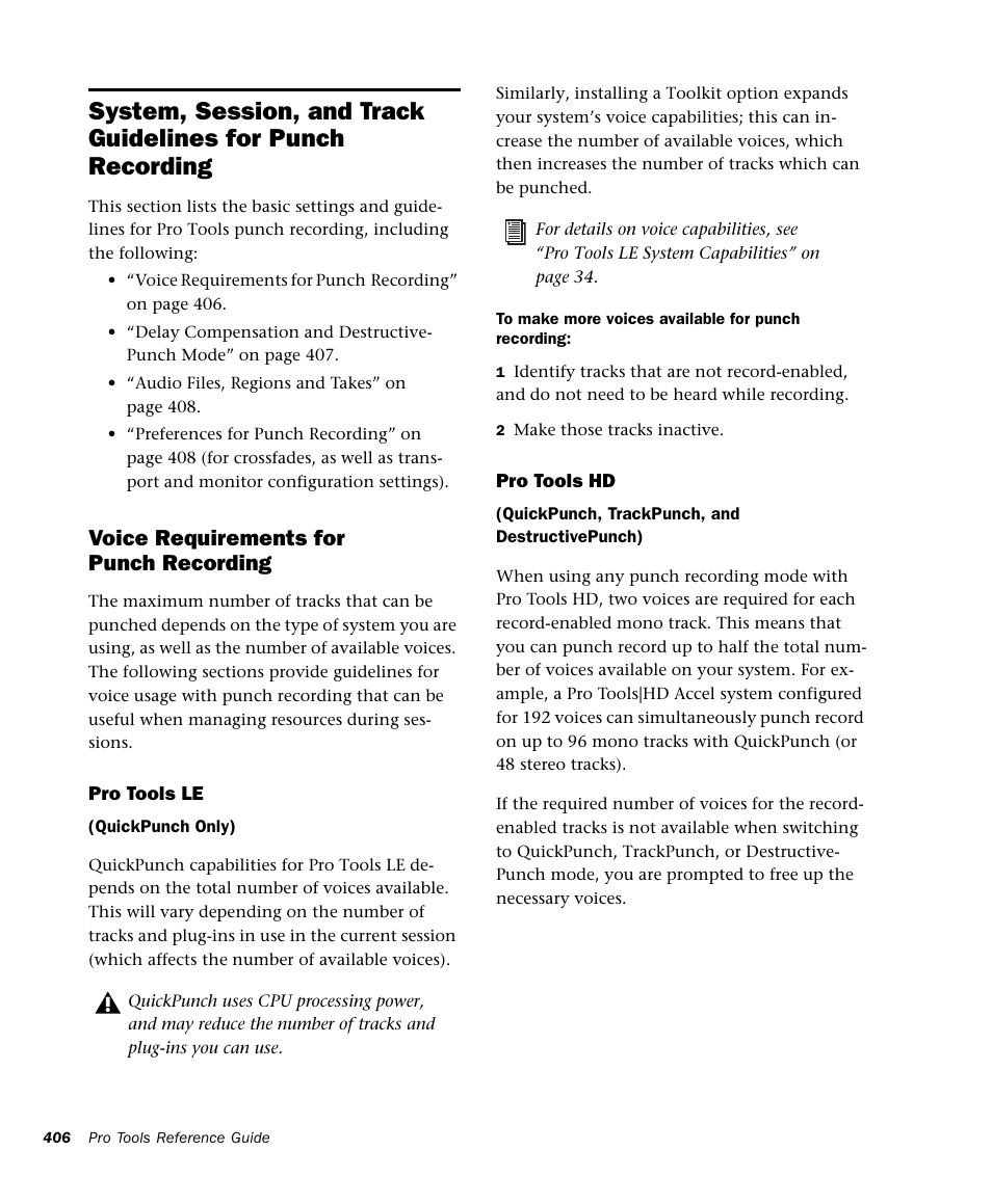 Voice requirements for punch recording | M-AUDIO Pro Tools Recording Studio User Manual | Page 424 / 1112