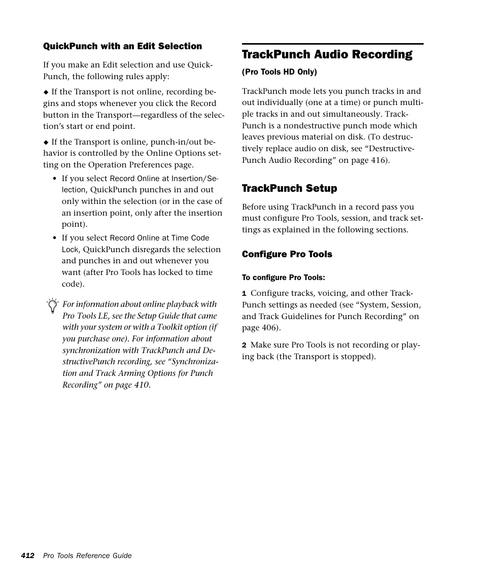 Trackpunch audio recording, Trackpunch setup | M-AUDIO Pro Tools Recording Studio User Manual | Page 430 / 1112