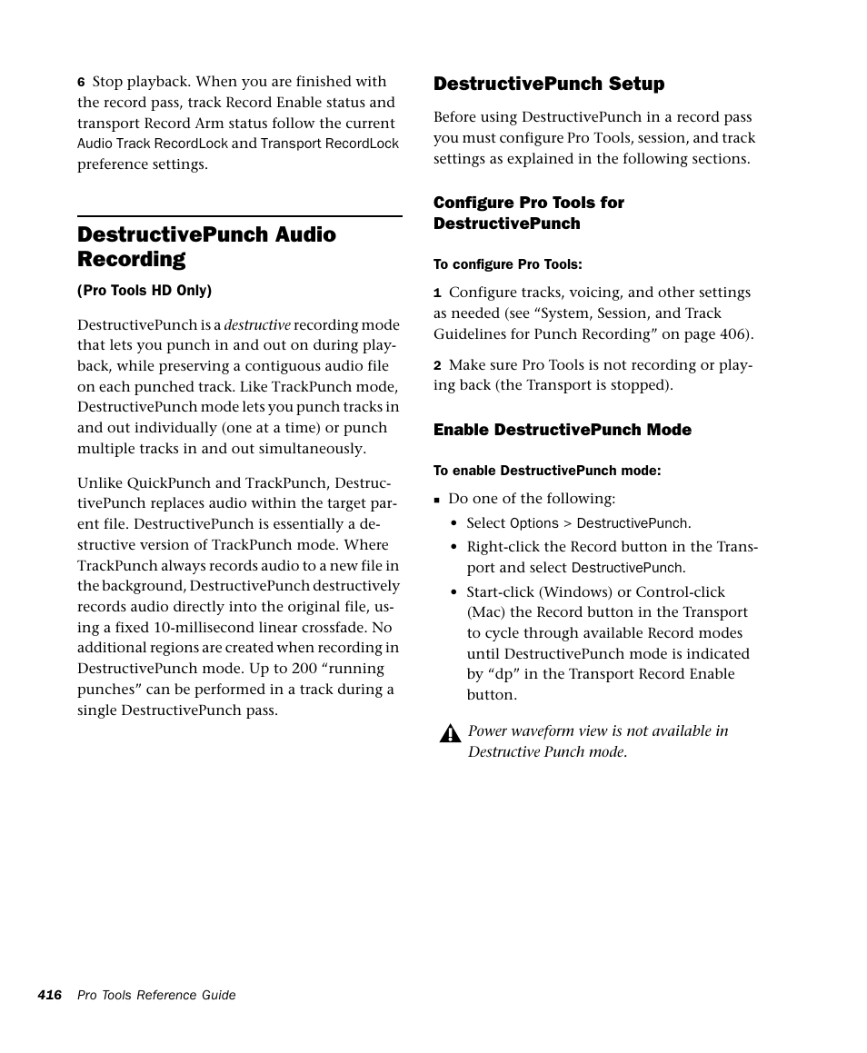 Destructivepunch audio recording, Destructivepunch setup | M-AUDIO Pro Tools Recording Studio User Manual | Page 434 / 1112