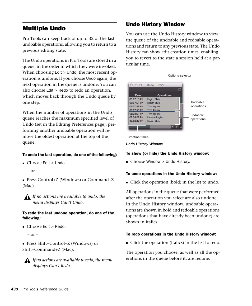 Multiple undo, Undo history window | M-AUDIO Pro Tools Recording Studio User Manual | Page 456 / 1112